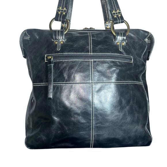 Joanel Black Leather Tote Bag with Front Pockets & Contrast Stitching - Picture 6 of 15